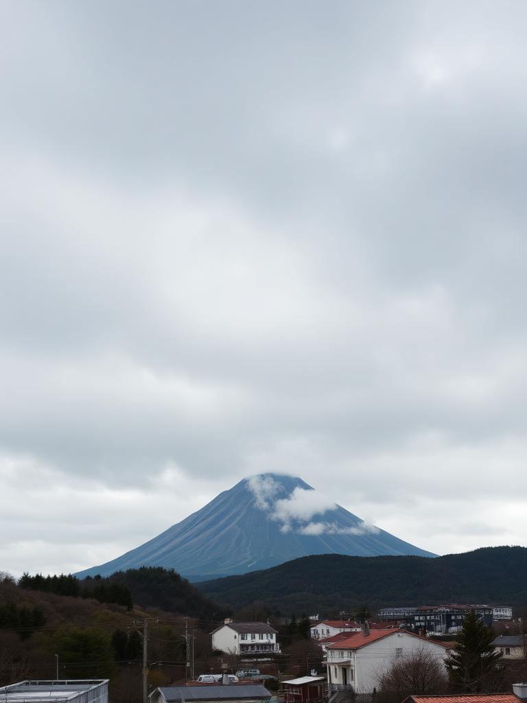 A volcano rising above a Kyushu hot spring town